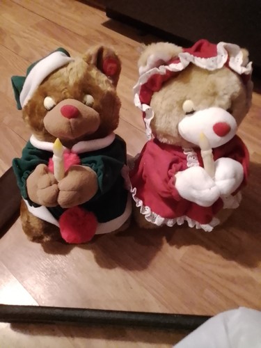 Vtg plush bears pair velvet - plush,
